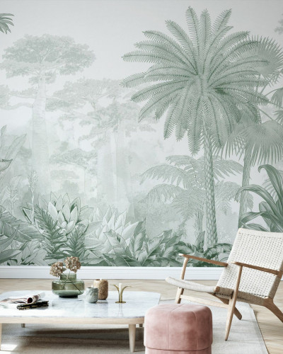 Fototapet cu peisaj tropical verde, decor interior living
