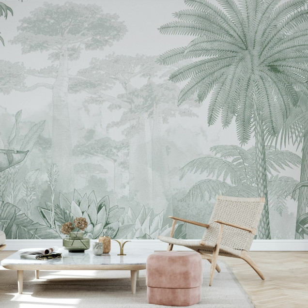 Fototapet cu peisaj tropical verde, decor interior living