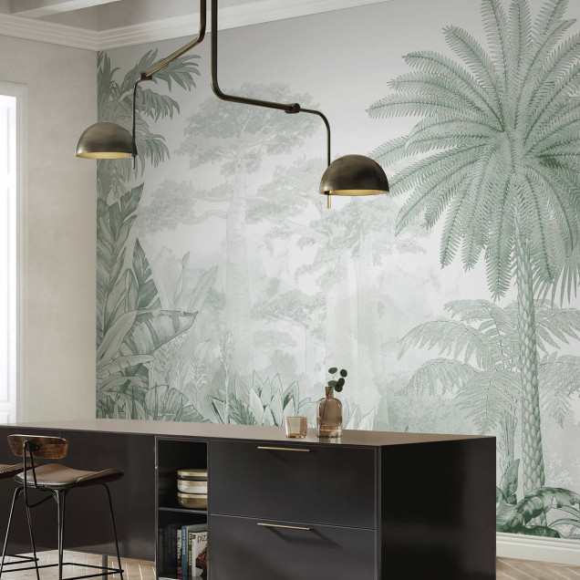 Fototapet cu peisaj tropical verde, decor interior living