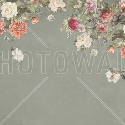 Fototapet floral vintage cu fundal verde