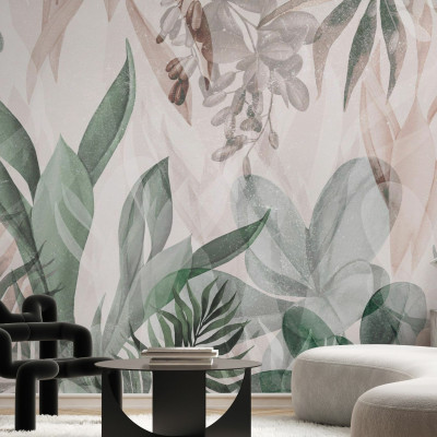 Fototapet cu frunze verzi într-un interior modern