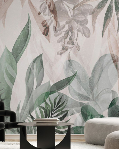 Fototapet cu frunze verzi într-un interior modern