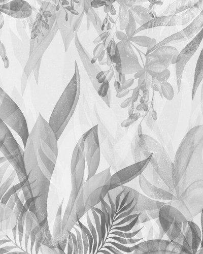 Fototapet cu frunze în nuanțe de gri, Leafy Greenery, BW