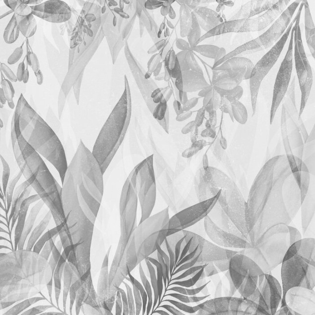 Fototapet cu frunze în nuanțe de gri, Leafy Greenery, BW