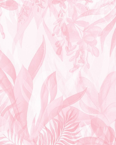 Fototapet floral roz cu frunze stilizate intr-un decor interior elegant