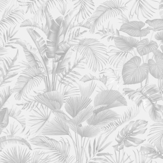 Fototapet alb-negru cu frunze tropicale