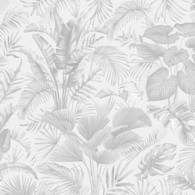 Fototapet alb-negru cu frunze tropicale