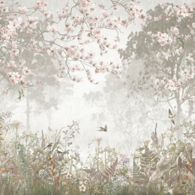 Fototapet bej cu design floral într-un interior elegant