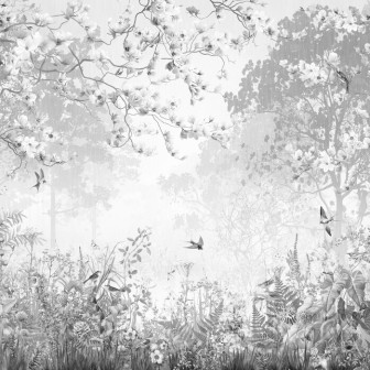 Fototapet cu grădină florală în nuanțe de gri