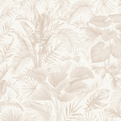 Fototapet bej cu frunze tropicale în living modern