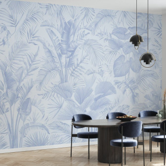 Fototapet cu model tropical albastru în interior modern