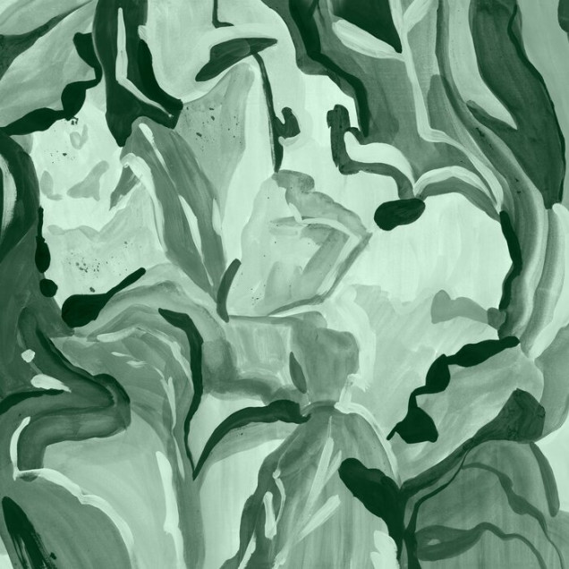 Fototapet cu design botanical abstract în nuanțe de verde