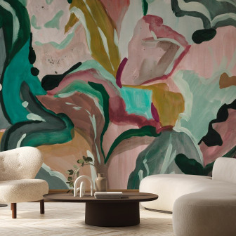 Fototapet abstract cu motive botanice multicolore
