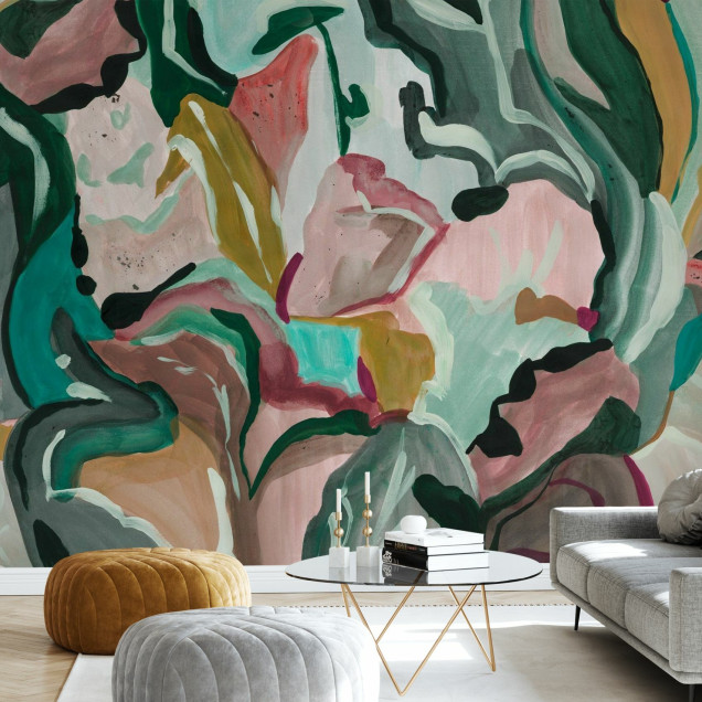 Fototapet abstract cu motive botanice multicolore