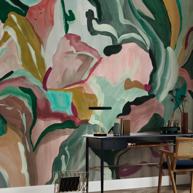 Fototapet abstract cu motive botanice multicolore