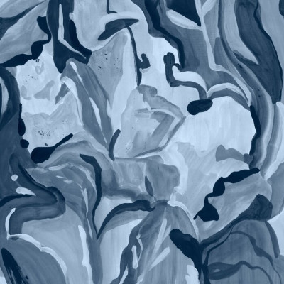 Fototapet abstract cu motive botanice în nuanțe de albastru