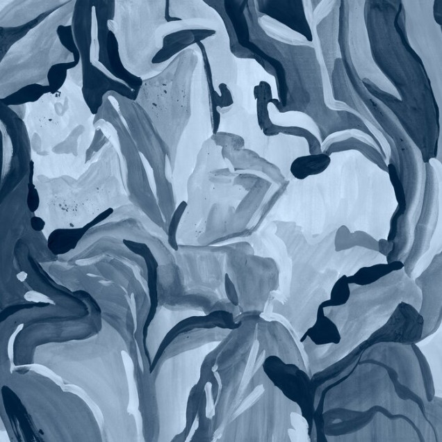 Fototapet abstract cu motive botanice în nuanțe de albastru