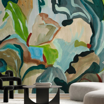Fototapet abstract cu design botanic multicolor
