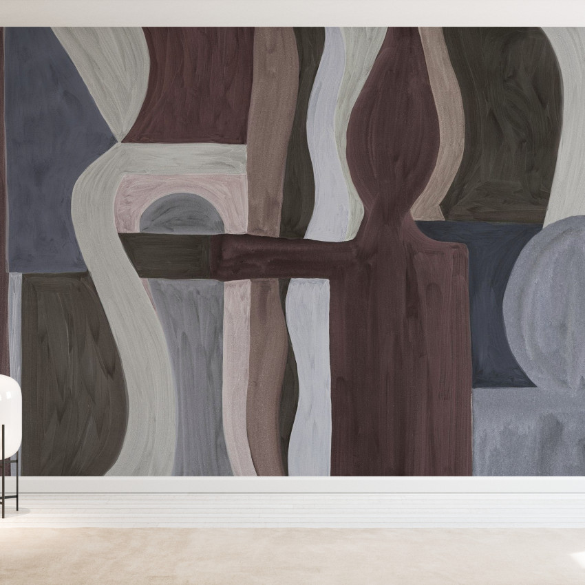 Fototapet abstract modern cu forme geometrice verzi într-un living
