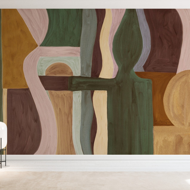Fototapet abstract geometric în nuanțe bej, decor modern