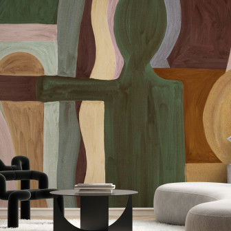 Fototapet abstract geometric în nuanțe bej, decor modern