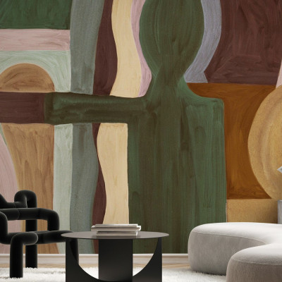 Fototapet abstract geometric în nuanțe bej, decor modern