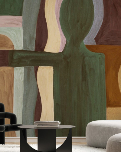 Fototapet abstract geometric în nuanțe bej, decor modern
