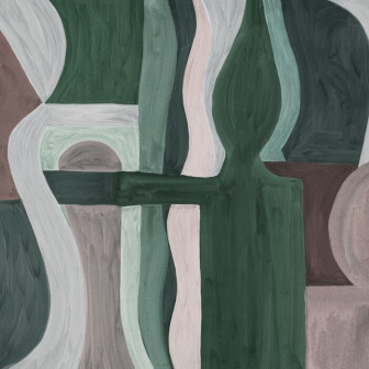 Fototapet abstract modern cu forme geometrice verzi într-un living
