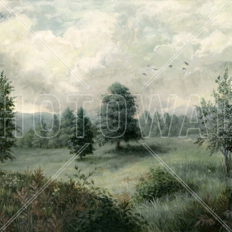 Lush Plants and Trees Landscape - Blue Green, Photowall