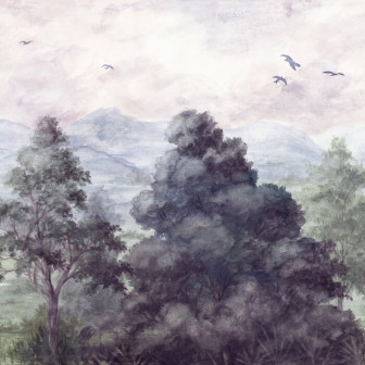 Birds and Trees in the Mountains - Blue, Photowall