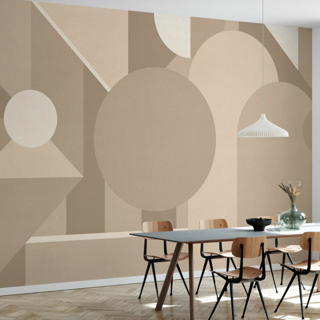 Fototapet bej cu model geometric stilat