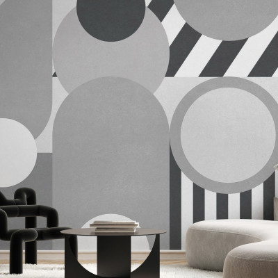 Fototapet abstract geometric modern în tonuri de gri, decor interior