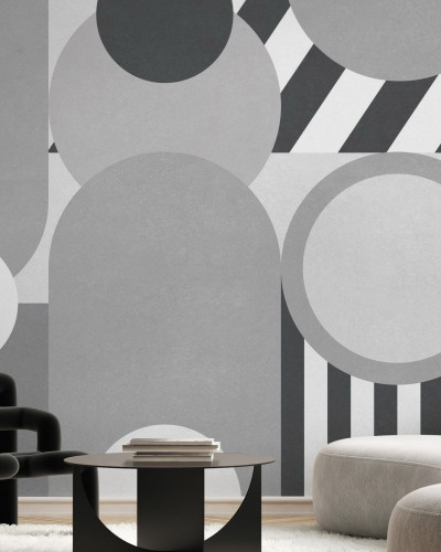 Fototapet abstract geometric modern în tonuri de gri, decor interior