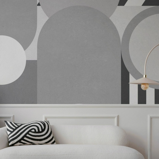 Fototapet abstract geometric modern în tonuri de gri, decor interior