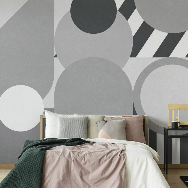 Fototapet abstract geometric modern în tonuri de gri, decor interior