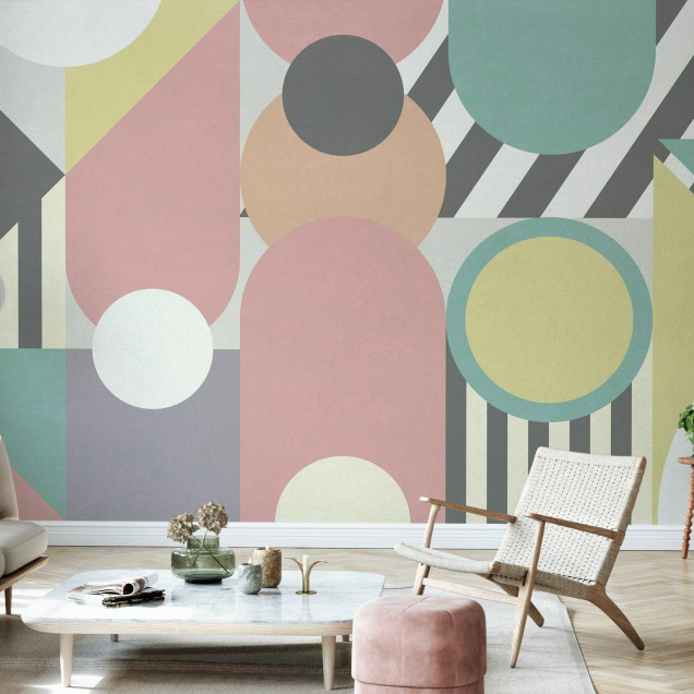 Fototapet abstract geometric modern cu nuanțe de roz