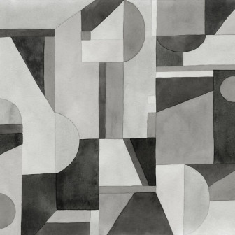 Fototapet cu ilustrație geometrică alb-negru într-un living modern