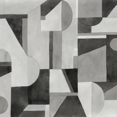 Fototapet cu ilustrație geometrică alb-negru într-un living modern