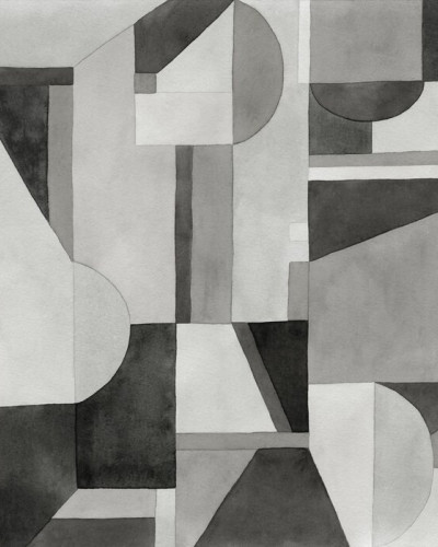 Fototapet cu ilustrație geometrică alb-negru într-un living modern