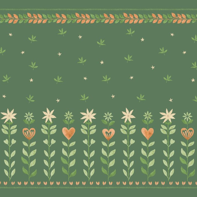 Fototapet cu design floral și frunze verzi într-o cameră amenajată.