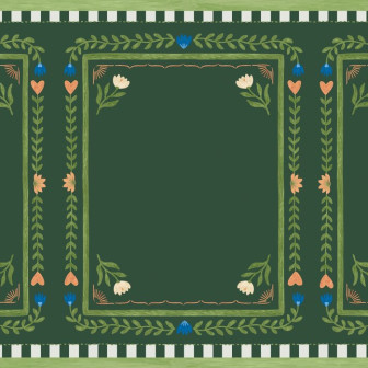 Fototapet cu ramă florală verde într-o cameră decorată