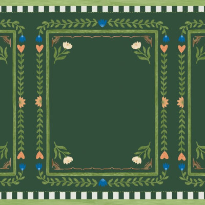 Fototapet cu ramă florală verde într-o cameră decorată