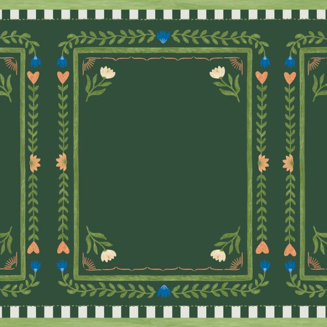 Fototapet cu ramă florală verde într-o cameră decorată