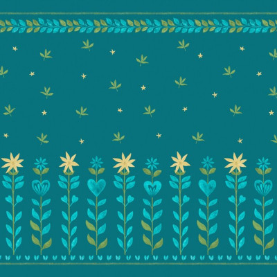 Floral Leaf Frame - Blue Green, Photowall