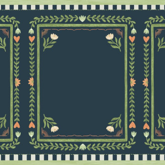 Fototapet cu ramă florală în nuanțe de albastru și verde