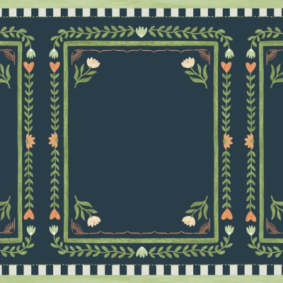 Fototapet cu ramă florală în nuanțe de albastru și verde