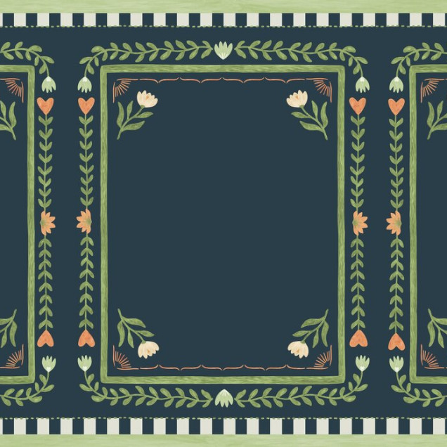 Fototapet cu ramă florală în nuanțe de albastru și verde