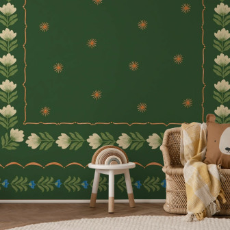 Fototapet cu design floral verde, ideal pentru decorul interior