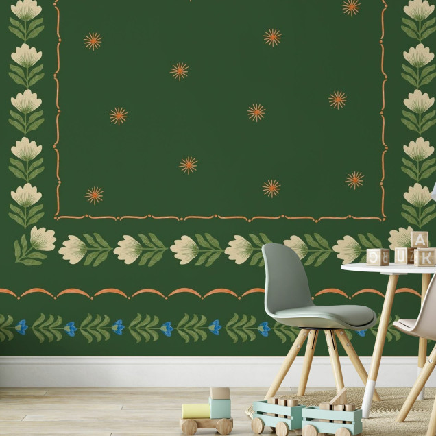 Fototapet cu design floral verde, ideal pentru decorul interior