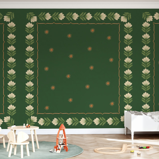 Fototapet cu design floral verde, ideal pentru decorul interior